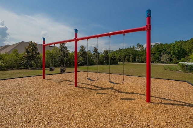 view of jungle gym featuring a yard