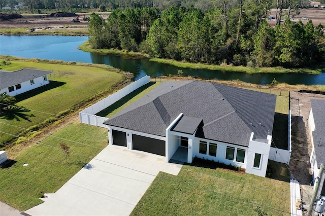 bird's eye view featuring a water view