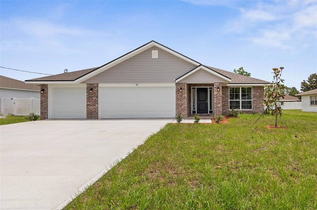 48 Bannbury Ln, Palm Coast, FL 32137 - ranch-style home featuring driveway, an attached garage, brick siding, and a front lawn