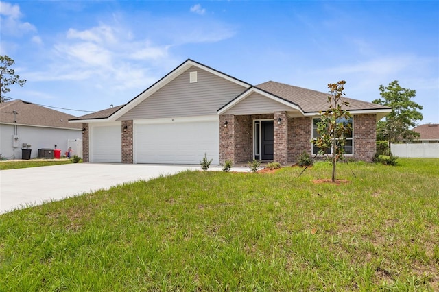 48 Bannbury Ln, Palm Coast, FL 32137 - single story home with concrete driveway, a garage, brick siding, and central AC unit