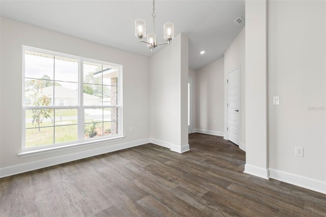 48 Bannbury Ln, Palm Coast, FL 32137 - unfurnished room featuring a chandelier, dark wood-style flooring, baseboards, and recessed lighting
