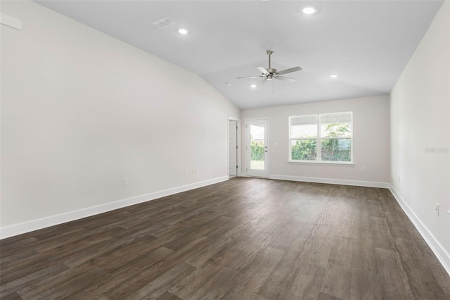 48 Bannbury Ln, Palm Coast, FL 32137 - unfurnished room featuring ceiling fan, dark wood-style flooring, lofted ceiling, baseboards, and recessed lighting