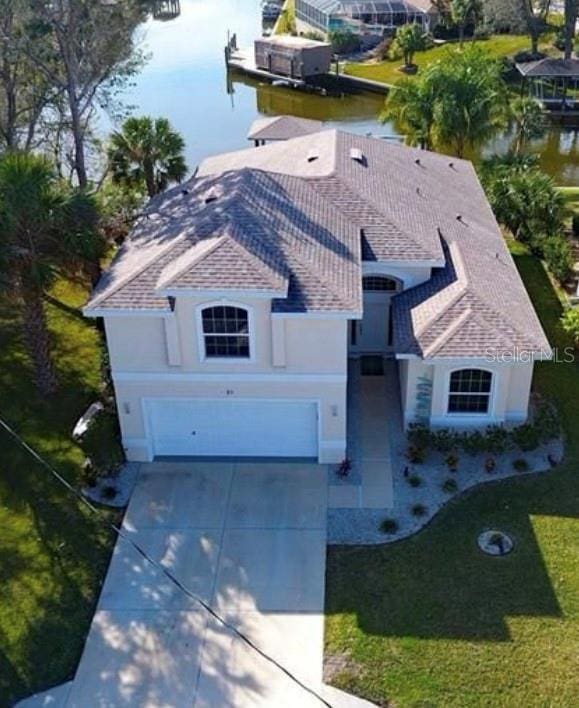 bird's eye view featuring a water view