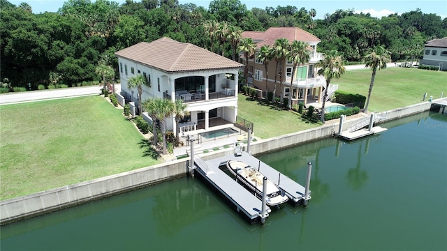 exterior space with a water view