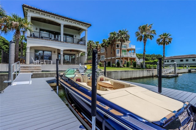 view of dock with a water view