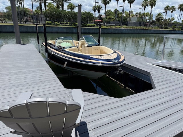 view of dock with a water view