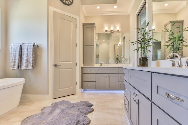 bathroom featuring vanity and ornamental molding