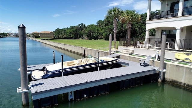 dock area with a water view