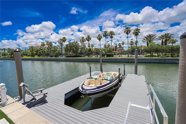 view of dock with a water view