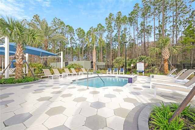 view of swimming pool featuring a patio