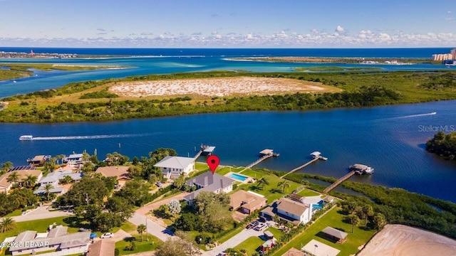 drone / aerial view featuring a water view