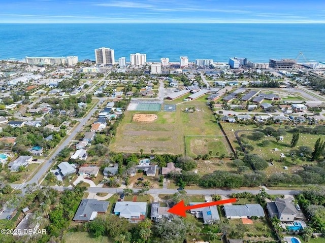 drone / aerial view featuring a water view