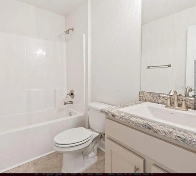 full bath with toilet, tub / shower combination, and vanity