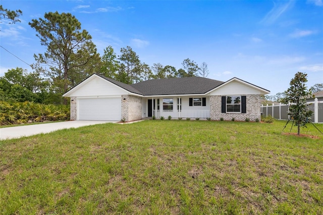 13 Primrose Ln, Palm Coast, FL 32164 - ranch-style home with covered porch, brick siding, a garage, and concrete driveway