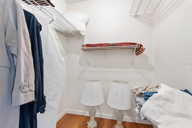 walk in closet featuring wood finished floors