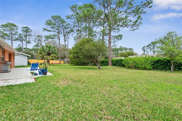 view of yard with fence and a patio