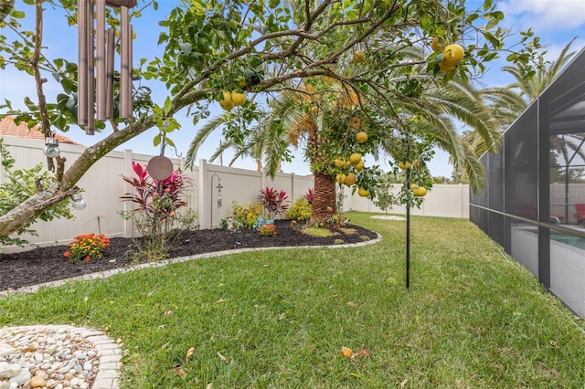 view of yard featuring glass enclosure