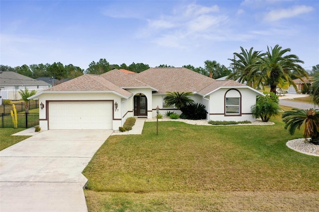 view of front facade featuring a garage and a front lawn