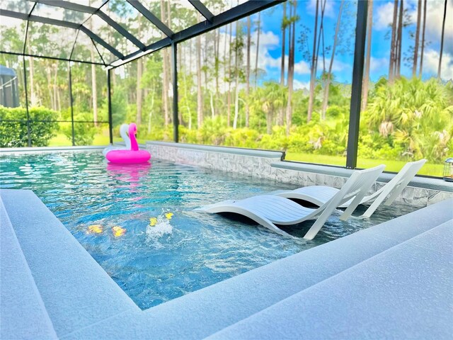 view of swimming pool with a lanai