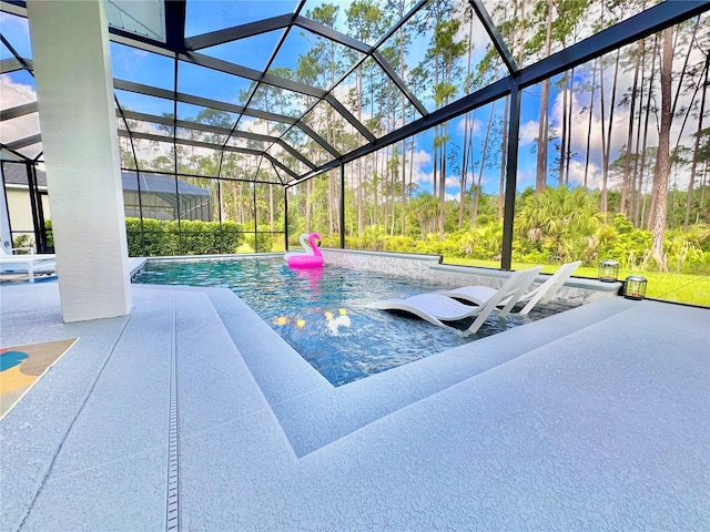 view of patio / terrace with a lanai