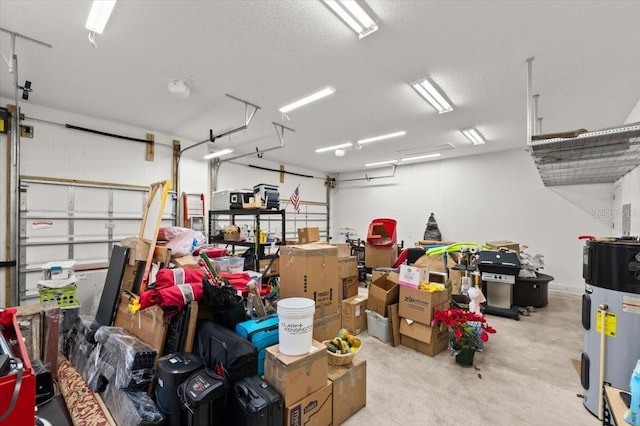 garage featuring heat pump water heater