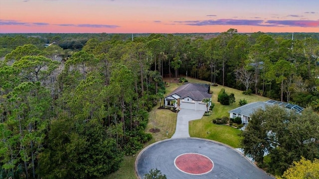 view of aerial view at dusk