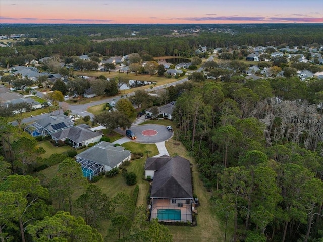 view of aerial view at dusk