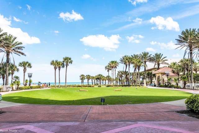 view of community featuring a lawn