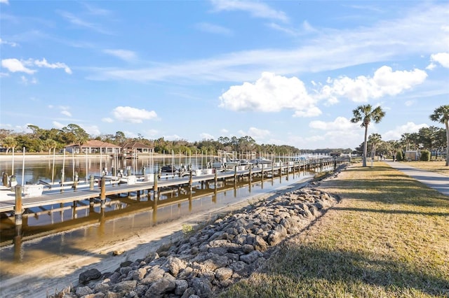 dock area featuring a water view