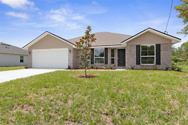 15 Serene Pl, Palm Coast, FL 32164 - single story home with a garage, driveway, a front yard, and brick siding