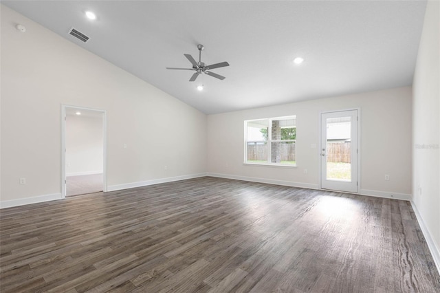 15 Serene Pl, Palm Coast, FL 32164 - unfurnished room with lofted ceiling, a ceiling fan, dark wood-type flooring, baseboards, and recessed lighting