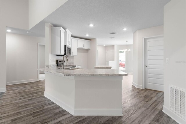 15 Serene Pl, Palm Coast, FL 32164 - kitchen with stainless steel microwave, white cabinets, dark wood-type flooring, baseboards, and recessed lighting