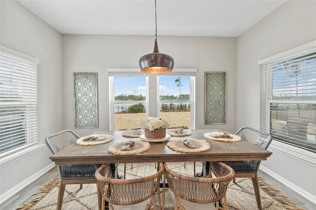 dining room featuring wood finished floors and baseboards