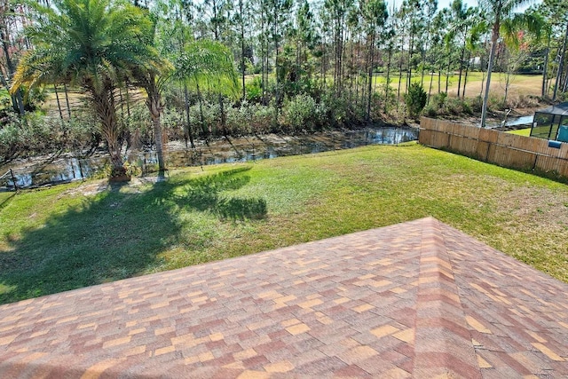 view of yard with a water view