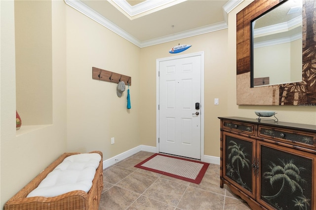 tiled entryway with ornamental molding