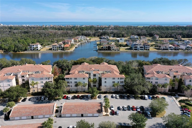 aerial view with a water view