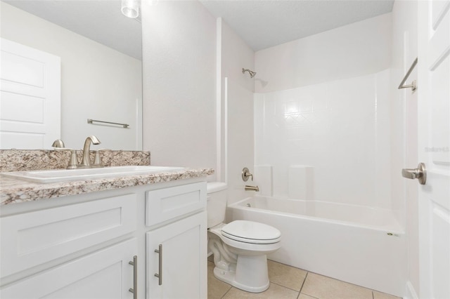 full bathroom featuring tile patterned flooring, shower / tub combination, vanity, and toilet