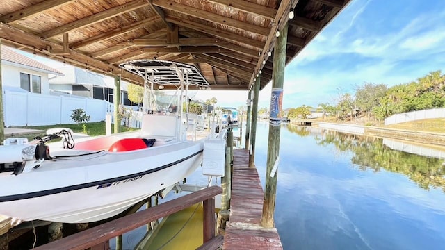 view of dock with a water view