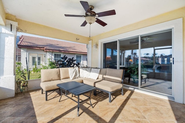 view of patio featuring outdoor lounge area and ceiling fan