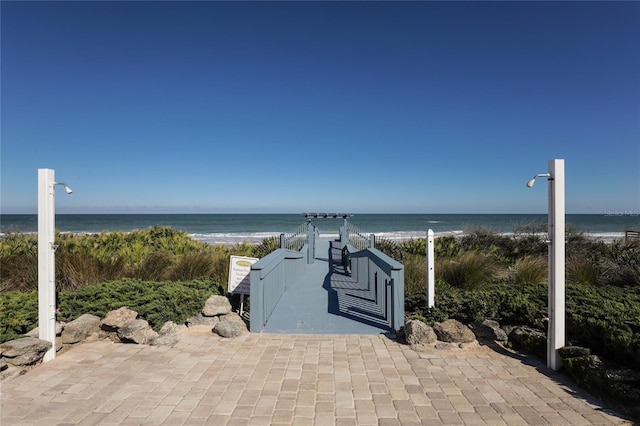 property view of water featuring a view of the beach