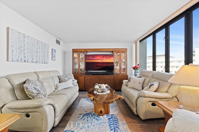 living room featuring dark hardwood / wood-style floors