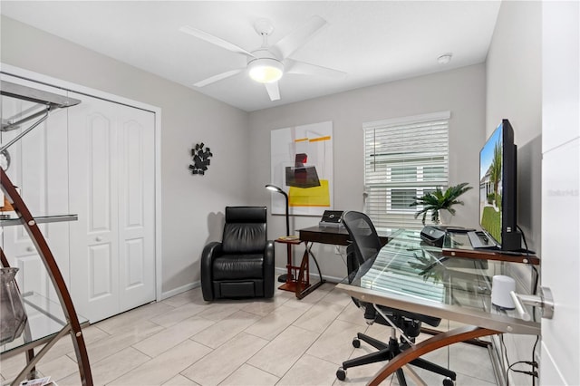 home office featuring ceiling fan