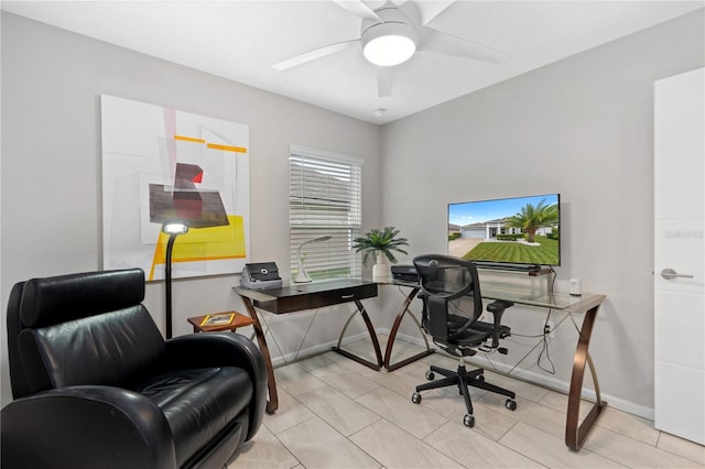 home office featuring ceiling fan