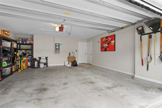 garage featuring a garage door opener and electric panel