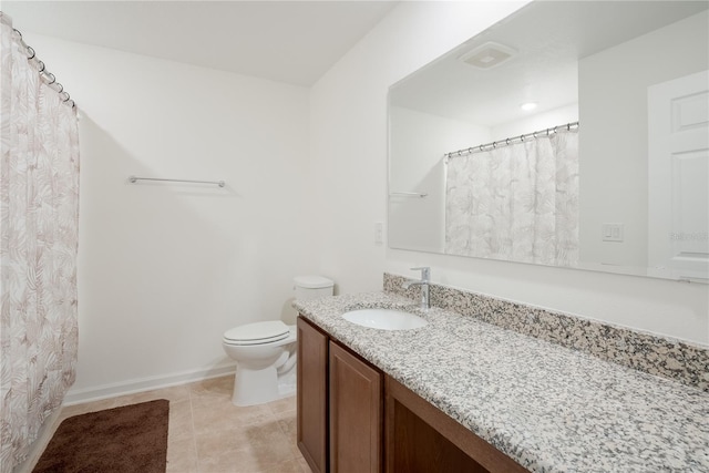 bathroom with vanity, tile patterned floors, and toilet