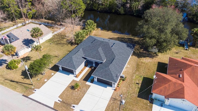 aerial view with a water view