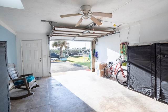 garage with a ceiling fan