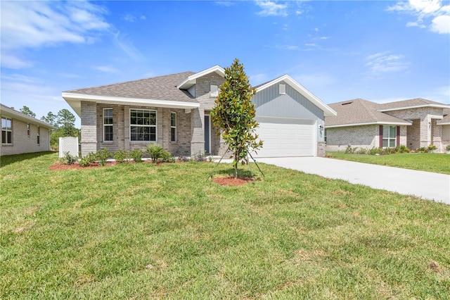 view of front of property with a garage and a front yard