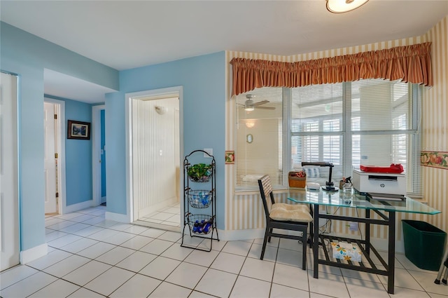 dining area with light tile patterned floors