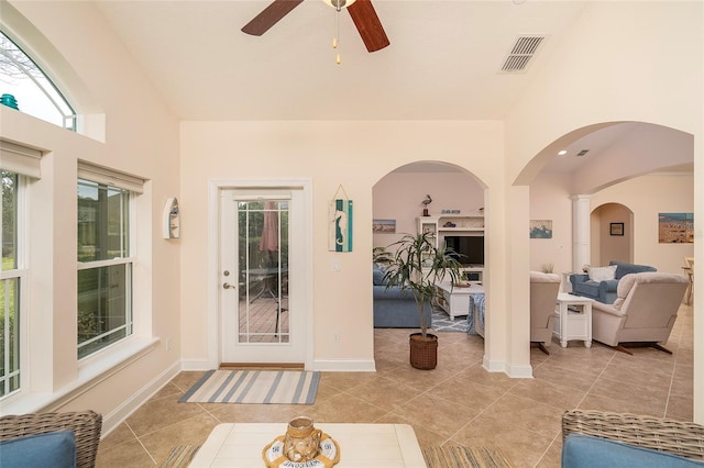 interior space with ceiling fan and outdoor lounge area